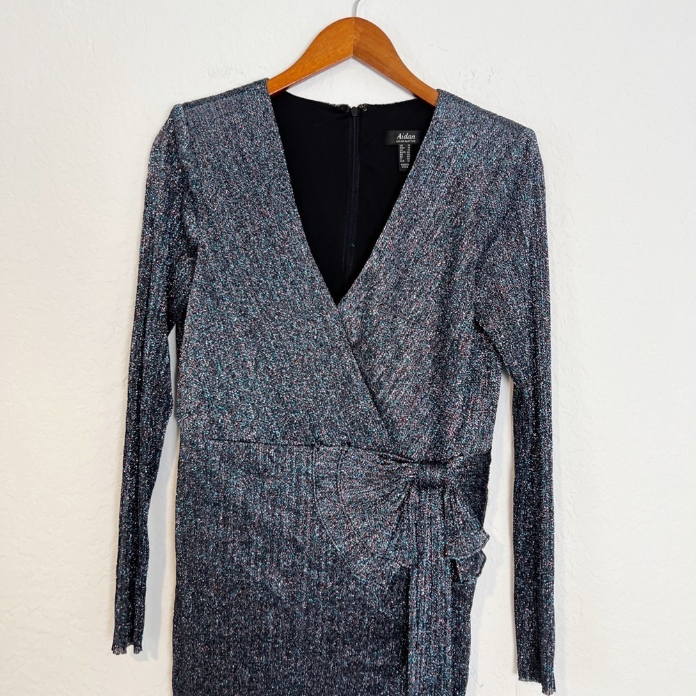 Aidan by Aidan Mattox Metallic Faux Wrap Dress - Picture 4 of 13